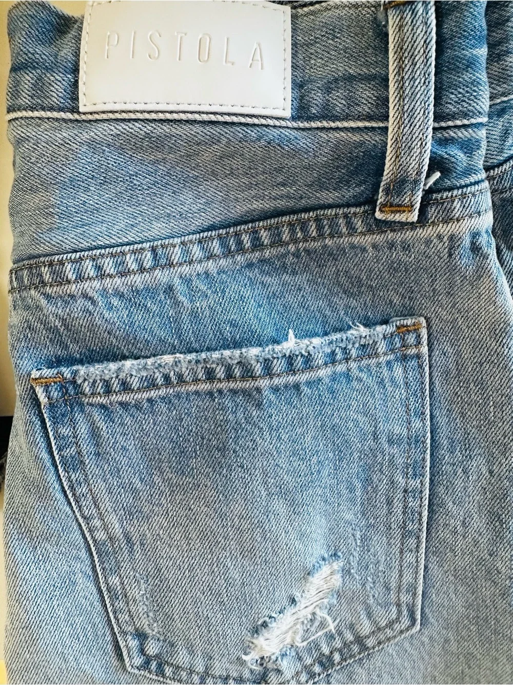 pistola Light Blue Distressed High-Rise Denim Shorts